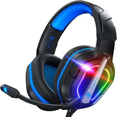 Imagen de Fachixy 「2024 New」 FC200 Cascos Gaming para PS4/PS5/PC/Xbox One/Switch, Auriculares Cancelación de Ruido, con Microfono Estéreo Sonido, PS4 3.5mm Jack Luz RGB (Azul)