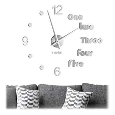Imagen de Relaxdays Wanduhr Reloj Pared DIY, para Pegar, con Números y Palabras, Tamaño Variable, Moderno Salón, Plateado, Gomaespuma, 11,5 x 3,5 cm