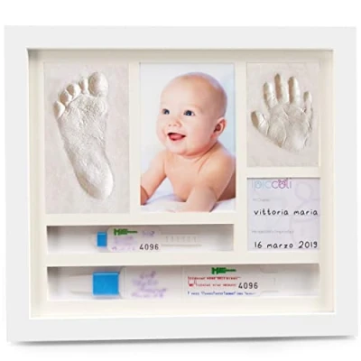 Imagen de iPiccoli® Marco para huellas de niño y bebé, regalo bautizo nacimiento, kit completo con Arcilla, porta pulseras nacimiento