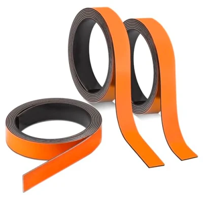Imagen de 3 tiras magnéticas naranjas, aprox. 1 cm x m, para etiquetado en pizarras blancas, estantes de almacenamiento, calendarios, mag_238