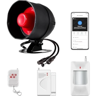 Imagen de WiFi Alarmas Casa Kit con Sirena de 115dB, Sensor Movimiento, Puerta y Ventana Sistema Alarma Seguridad Control Remoto