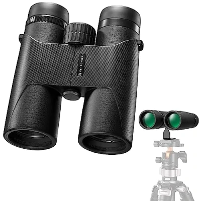 Imagen de K&amp;F Concept 10 * 42 Prismáticos, Binóculo de Prisma BAK4 y Lentes FMC, Binoculares Professional para Observación Aves, con Adaptador Trípode, Ligeros Portátiles, Negro
