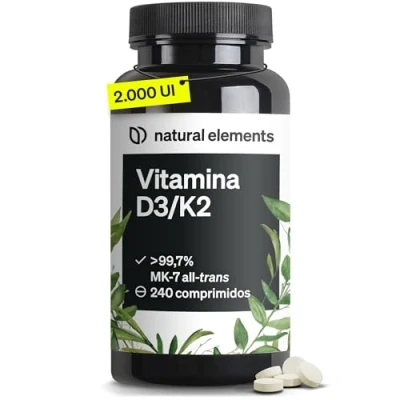 Imagen de Vitamina D3 y K2 &gt; 99,7% all trans MK 7 &amp; 2000 UI 240 comprimidos alta dosis, biodisponibilidad sin aditivos innecesarios