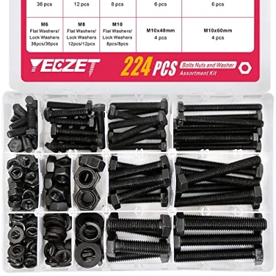 Imagen de YEEZET 56 Conjunto M6 M8 M10 Juego Surtido de Pernos y Tuercas Servicio Pesado Grado Acero Aleado 8.8 Incluye 8 Tamaños más Comunes