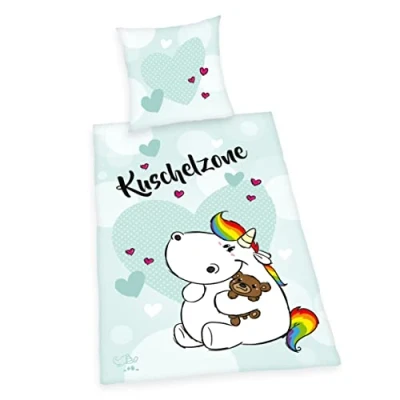 Imagen de Herding Kuschelzone Juego de Ropa Cama (Funda Almohada 80 x cm, Funda edredón 135 200 Cremallera Suave, 100% algodón/Reforzado), Color Blanco y Azul