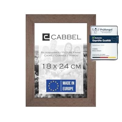 Imagen de CABBEL Marco de Fotos 18x24 cm, Madera MDF Estable, Cristal plexi irrompible, para Colgar y Colocar pie, Ideal Fotos, Collage, Roble Oscuro