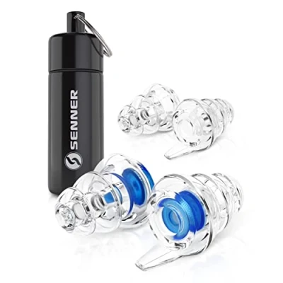 Imagen de Senner ® MusicPro Tapones auditivos para festivales, conciertos y discotecas música músicos, reutilizables, transparentes, con estuche de aluminio