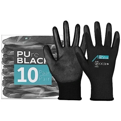 Imagen de ACE guantes de trabajo PUre Black 10 pares protección sensibles para el EN 388 09/L (10 unidades)