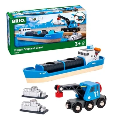 Imagen de BRIO Barco portacontenedores y camión grúa (33534)