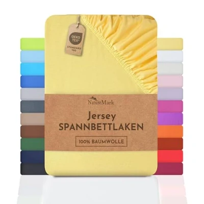 Imagen de NatureMark Sábana Bajera Ajustable de Jersey, 100% algodón en Muchos tamaños y Colores, 120 x 200 cm, Amarillo