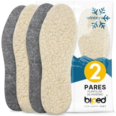 Imagen de biped 2 pares de Plantillas lana hechas cordero y fieltro invierno extra gruesas calientes para zapatos hombre mujer z1004(44)