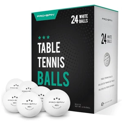 Imagen de PRO SPIN Pelotas de Ping Pong Blanco 3 Estrellas 40+ (Pack 24) para Tenis Mesa ABS Alto Rendimiento y Durabilidad Interior/Exterior, Competición