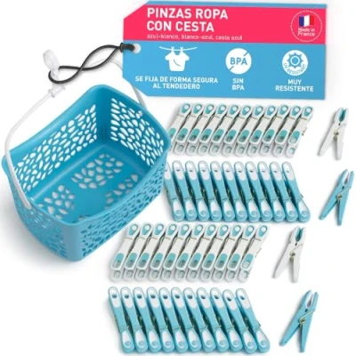 Imagen de culiclean Pinza Eco con Cesta (48 Piezas Cesta/Azul Blanco, Blanco Azul, Azul)