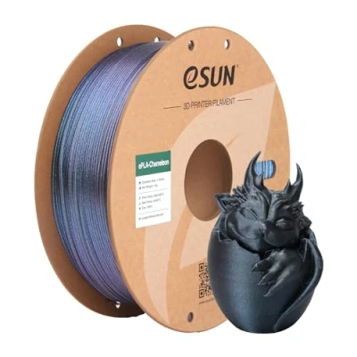 Imagen de eSUN Camaleón Filamento PLA 1,75 mm, con Purpurina, Cambio de Color Gradiente Precisión Dimensional +/ 0.05mm, Carrete 1KG (2.2 LBS) para Impresoras 3D,Negro Técnico