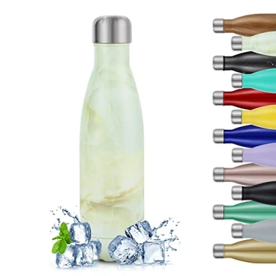 Imagen de TITIROBA Botella de acero inoxidable 500 ml con aislamiento al vacío, a prueba fugas, termo sin BPA, 24 horas, frío y 12 verde ónix mármol