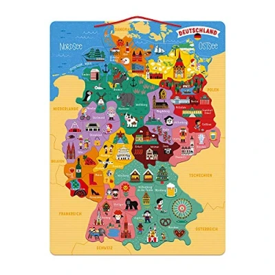 Imagen de Janod J05477 Puzle de Madera Mapa Magnético Alemania 79 piezas imantadas Juego Educativo Geografía Desde 7 años Versión en Alemán,