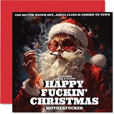 Imagen de Tarjetas de Navidad groseras para mujeres y hombres Happy F**ckin Christmas Tarjeta Feliz hermana, hermano, primo, mejor amigo, compañero trabajo, 145 mm x mm,