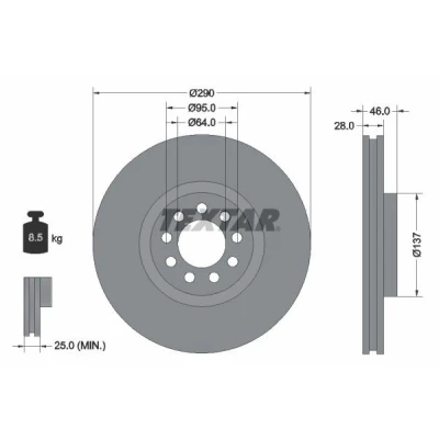 Imagen de TEXTAR 92155700 Disco de freno 290 28 09/09 95 ventilación interna sin perno sujeción rueda, buje rueda IVECO: Daily 6