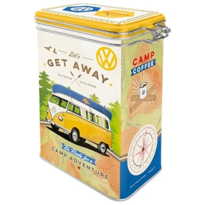 Imagen de Nostalgic Art Caja de café Retro VW Bulli Let&#039;s Get Away Idea Regalo Furgoneta Volkswagen, Lata con Tapa aromática, Diseño Vintage, 1,3 l