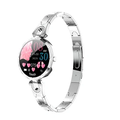 Imagen de LONGLU Reloj Inteligente para Mujer, Bluetooth smartwatch Compatible con iOS Android iPhone Samsung Fitness Tracker frecuencia cardíaca Presión Arterial Impermeable podómetro Sleep (Plata)