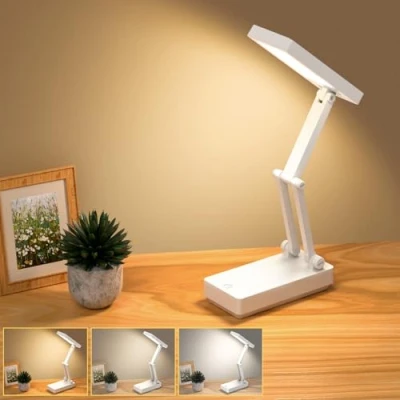 Imagen de Lámpara Escritorio LED, Flexo Táctiles Plegables, Lamparas sin Cables Noche,Luz de Mesa con Pilas 2400 mAh, 3 Modos,Luz Recargable para Dormitorio, Lectura, Estudio
