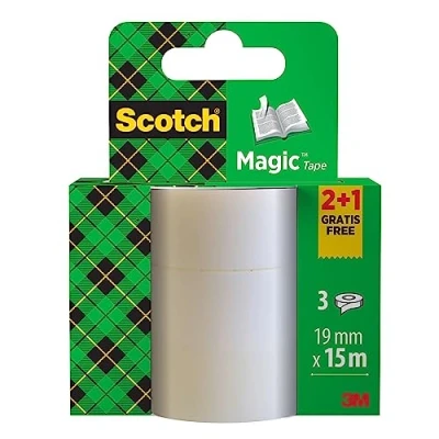Imagen de Scotch Cinta Mágica 2 Rollos de 19 mm x 15 m + 1 GRATIS Adhesiva Uso General para Reparación, Etiquetado y Sellado Paquetes Documentos