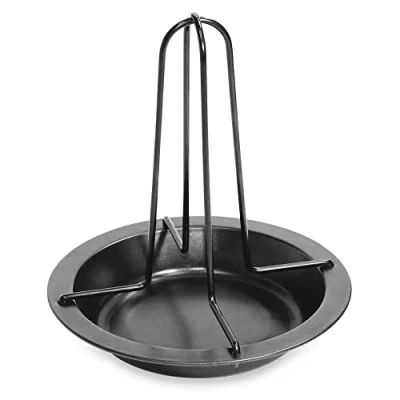 Imagen de Fackelmann Soporte Vertical para Asar Pollo y Pavo, Acero al Carbono con Revestimiento Antiadherente, Apto Horno Barbacoa, Recipiente Recoger Jugos, 19x17,5 cm, 1 ud.