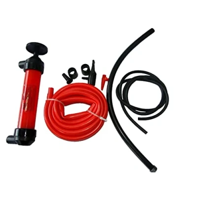 Imagen de SHINE Kit de Bomba sifón Multiuso para Gasolina, diésel, Transferencia Agua, Combustible líquido con 3 adaptadores, Negro/Rojo, 26.8 x 23.6 3.8 cm