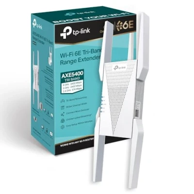 Imagen de TP Link RE815XE Repetidor WiFi 6e Mesh AXE5400, Triple Banda,Banda Exclusiva 6GHz,Canal de 160MHz,Fácil Control por App,Compatible con EasyMesh