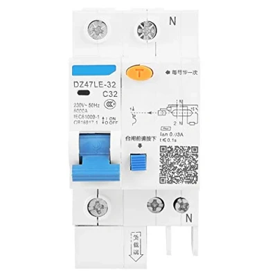 Imagen de Disyuntor, DZ47LE 32 1P + N C32 RCCB Disyuntor de corriente residual montaje en riel 30mA 230V Proporciona protección contra fugas eléctricas, sobrecargas y cortocircuitos