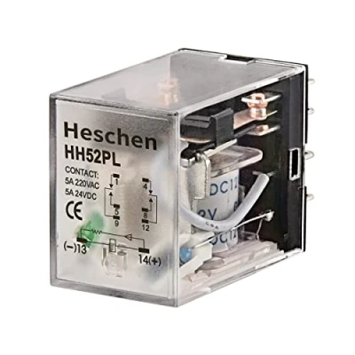 Imagen de Heschen Relé de propósito gereral HH52P, bobina 12 V CC, 5 A 220 VAC/24 VCC, DPDT, terminales 8 pines