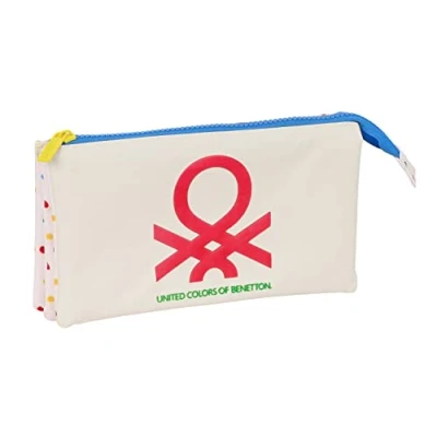 Imagen de Safta Benetton Topitos Portatodo Triple, Estuche Infantil, Niño, Ideal para Niños de 5 a 14 Años, Cómodo y Versátil, Calidad Resistencia, 22x3x12 cm, Color Blanco Roto
