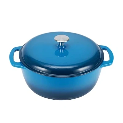 Imagen de Amazon Basics Horno holandés de hierro fundido esmaltado, Redondo, 7 L, Azul