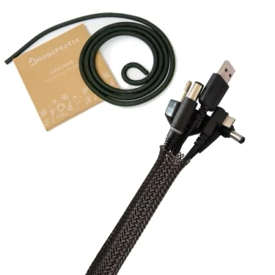 Imagen de Canaleta para Cables, autocierre, Cubierta Tejida, Recortable, Flexible, 3m, diámetro 13 20 mm, Oculta en el Escritorio, TV, Suelo, Color Blanco