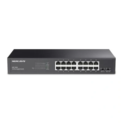 Imagen de TP Link Mercusys MS116GS Switch Gigabit 16 puertos, montaje de escritorio o bastidor, Plug &amp; Play, prioridad tráfico, prevención bucle, modo aislamiento, funcionamiento silencioso, carcasa