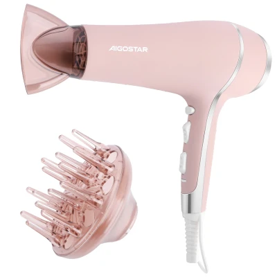 Imagen de Aigostar Secador de Pelo Profesional 2400W Iónico, Versión Rosa Mate con Boquillas Difusor y Concentrador, 2 Velocidades 3 Temperaturas Lora