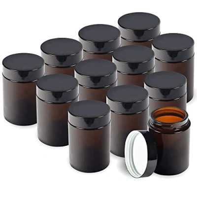 Imagen de volila Tarros Cosmeticos en Vidrio Ámbar con Tapas Caja de 12 Piezas 180 ml Cada Una Botes Para Cremas y Lociones Insertos Blancos, Crema, Vacios Rellenar