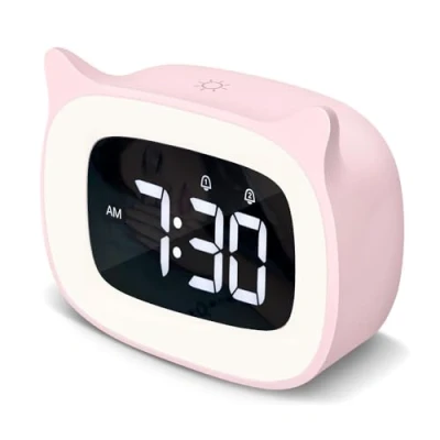 Imagen de Roysamrt Despertador Digital Infantil con Luz, Digital, 18 Tonos de Timbre Música, 5 Modo Brillo 12/24 Horas Carga USB, Función Snooze Doble LED Luz Nocturna