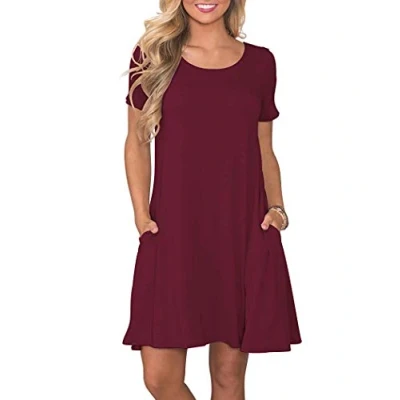 Imagen de AUSELILY Vestido T Shirt Casual Manga Corta Vestidos Verano Mujer con Bolsillos