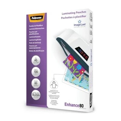 Imagen de Fellowes Fundas de Plastificar A5, acabado brillo, 100 hojas, 160 micras (2 x 80 micras), calidad, con indicadores direccionales Image Last, adecuadas para fotos y avisos
