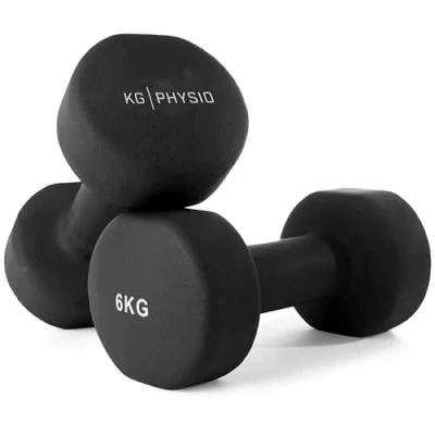 Imagen de KG Physio Mancuernas y Póster A3 con Ejercicios Ejemplo Forro de Neopreno, Agarre Cómodo, Resistente al Sudor Tecnología anti roll 6kg, negro