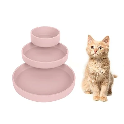 Imagen de Lollanda Juego de 3 comederos para gatos, cuenco silicona ovalado, ancho comida seca y húmeda (rosa)