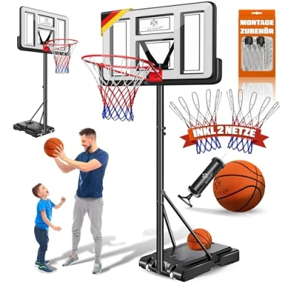 Imagen de KESSER® Canasta de Baloncesto Premium, Base Ruedas Incluidas Balón + inflador, Altura la Regulable 230 a 305 cm, instalación al Aire Libre