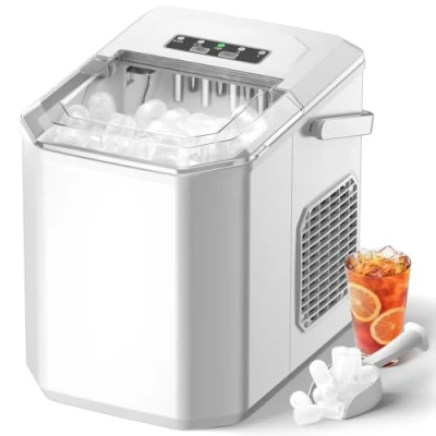 Imagen de Acmeenjoy Máquinas para Hacer Hielo, Maquina de Hielo Portátil y Autolimpiante con Mango, Equipado Pala Puede Colocar Boca Abajo, 9 Cubitos Tipo Balas/6 10 Minutos, 12Kg/24h