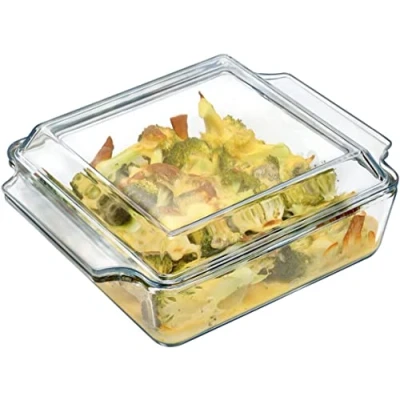 Imagen de karadrova 1,5L Cacerola de Vidrio con Tapa, 24x20x9cm Fuente Horno Pequeña, Cacerolas Cuadradas, Apto para Microondas y