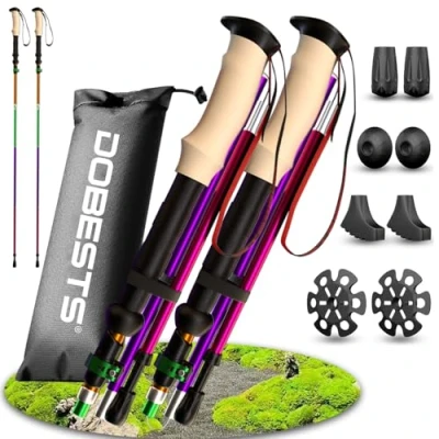 Imagen de DOBESTS Bastones de Senderismo, Marcha Aluminio y Carbono, Trekking Ligeros Plegables para Hombres Mujere (Multicolor Mango Corcho)