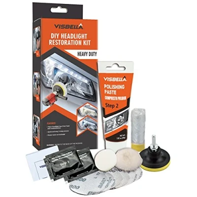 Imagen de Visbella HG0086AC1B Kit de restauración faros bricolaje Renovación con protección para quitar búfer y pulir luces nubladas traseras antiniebla direccionales, transparente