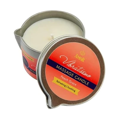Imagen de VIBRATISSIMO vela de Masajes Peach Grace 100ml I con olor a durazno relajación hecho materias primas naturales y aceite coco apto para piel sensible Massage Candle