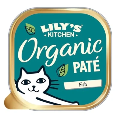 Imagen de Lily&#039;s Kitchen Elaborado con Ingredientes Naturales Bandeja de paté húmedo para Gatos Adultos Pescado orgánico Receta sin Cereales 19 x 85g