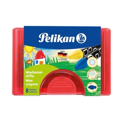 Imagen de Pelikan Wachsmalstifte, Wachsmalblöcke, Wachsmaltropfen Etuis Cera Redonda 665/8 de 8 Colores, Caja Unidades + 1 raspador, Negro (Paquete 1) (723148)